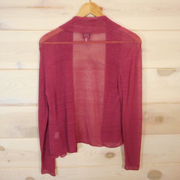 Eileen Fisher Women's size M Linen Blend Sheer Cardigan Raspberry Red - Picture 3 of 12